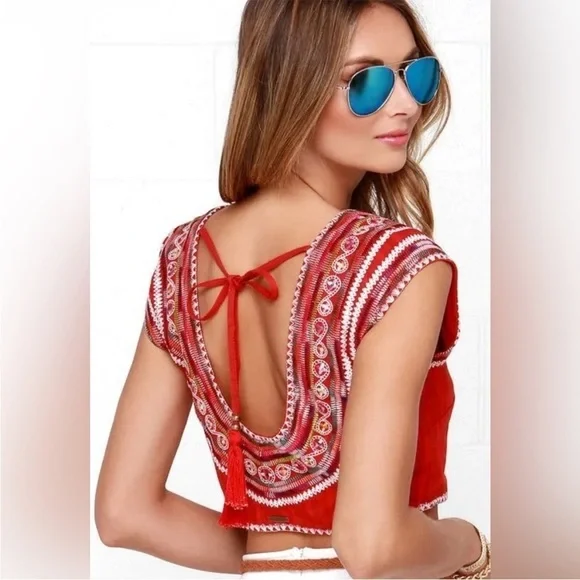 Billabong Designer’s Chica Amiga Embroidered Top Rio Red Large - Picture 4 of 16